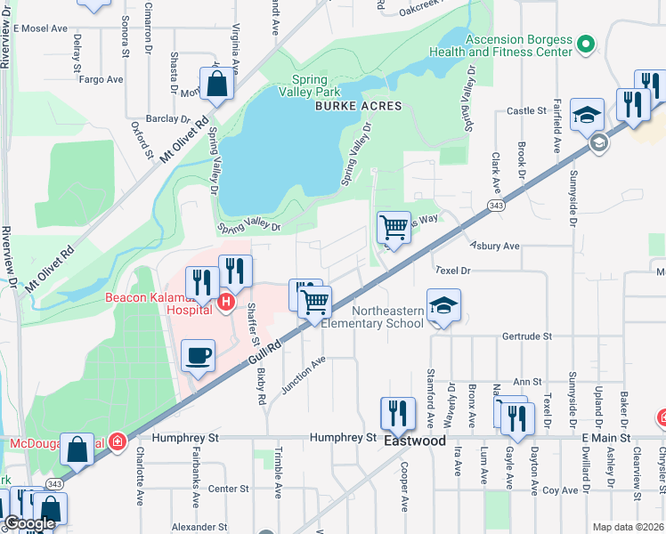 map of restaurants, bars, coffee shops, grocery stores, and more near 1817 Colgrove Avenue in Kalamazoo