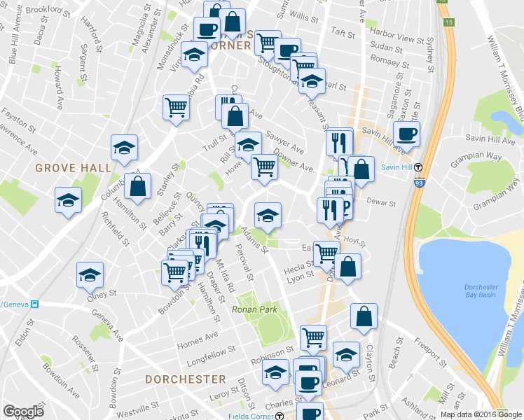 map of restaurants, bars, coffee shops, grocery stores, and more near 17 Winter Street in Boston