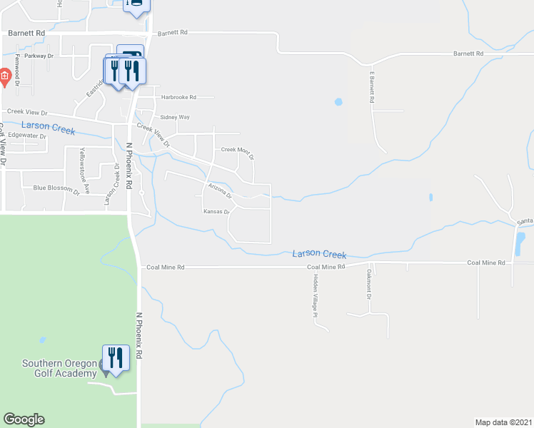 map of restaurants, bars, coffee shops, grocery stores, and more near 3890 Arizona Drive in Medford