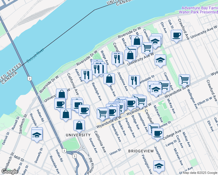 map of restaurants, bars, coffee shops, grocery stores, and more near 357 Partington Avenue in Windsor