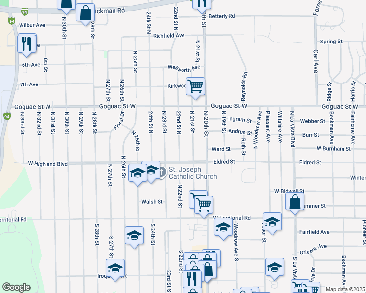 map of restaurants, bars, coffee shops, grocery stores, and more near 110 North 22nd Street in Battle Creek