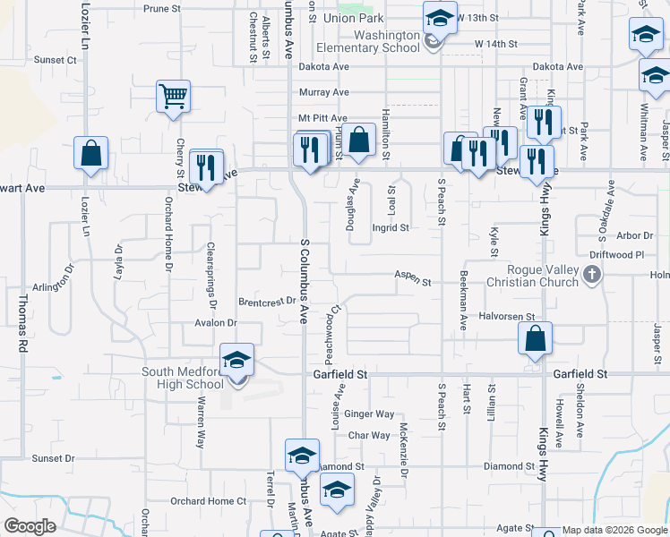 map of restaurants, bars, coffee shops, grocery stores, and more near 1083 Aspen Street in Medford