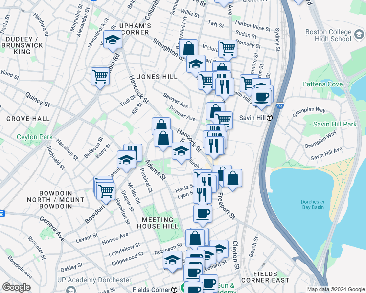 map of restaurants, bars, coffee shops, grocery stores, and more near in 