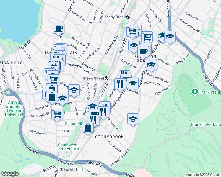 map of restaurants, bars, coffee shops, grocery stores, and more near in Boston