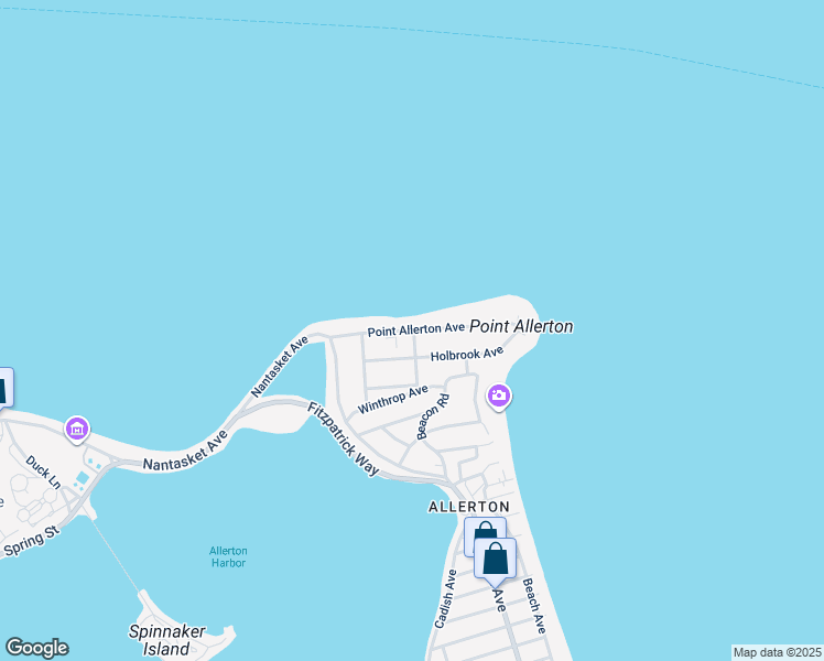 map of restaurants, bars, coffee shops, grocery stores, and more near 32 Point Allerton Ave in Hull