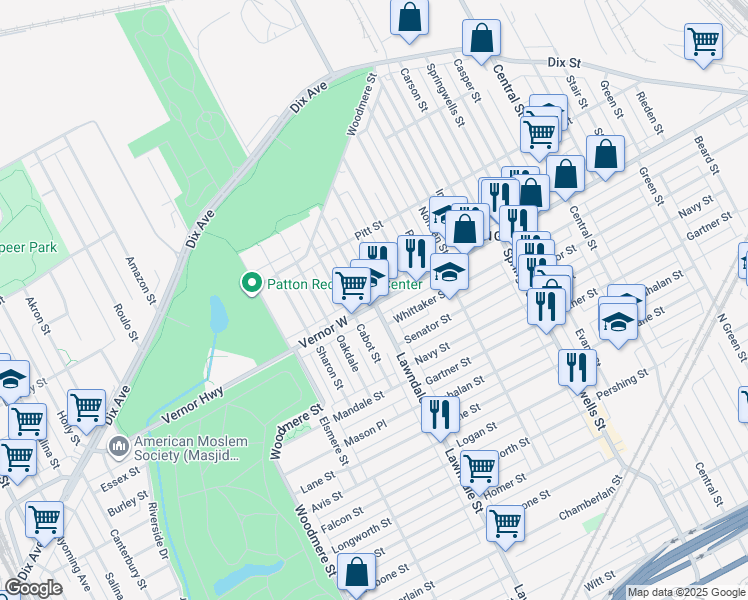 map of restaurants, bars, coffee shops, grocery stores, and more near 8634 Vernor Highway in Detroit