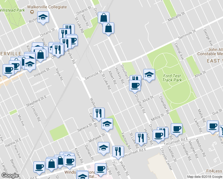 map of restaurants, bars, coffee shops, grocery stores, and more near 1586 Saint Luke Road in Windsor