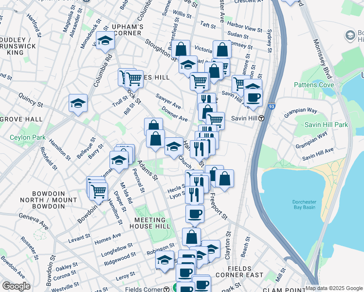 map of restaurants, bars, coffee shops, grocery stores, and more near 233 Hancock Street in Boston