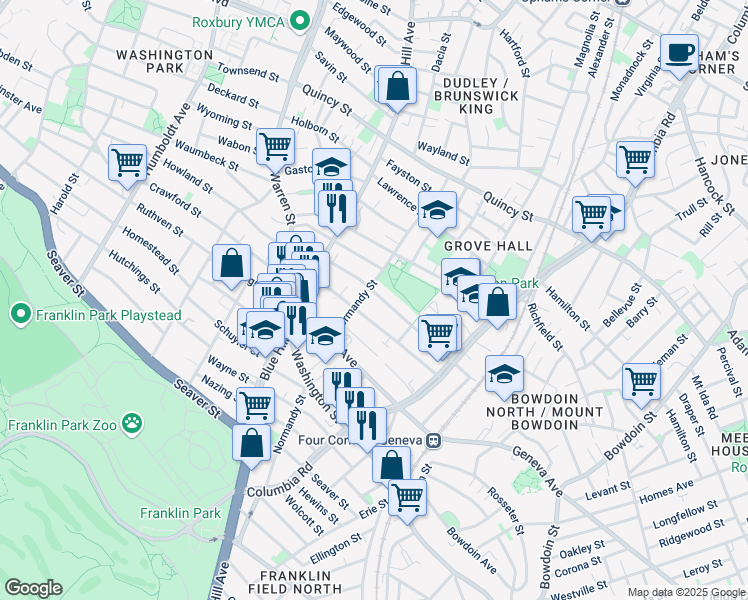 map of restaurants, bars, coffee shops, grocery stores, and more near 93 Devon Street in Boston