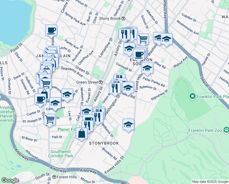 map of restaurants, bars, coffee shops, grocery stores, and more near 22R Union Avenue in Boston