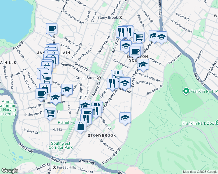 map of restaurants, bars, coffee shops, grocery stores, and more near 22R Union Avenue in Boston