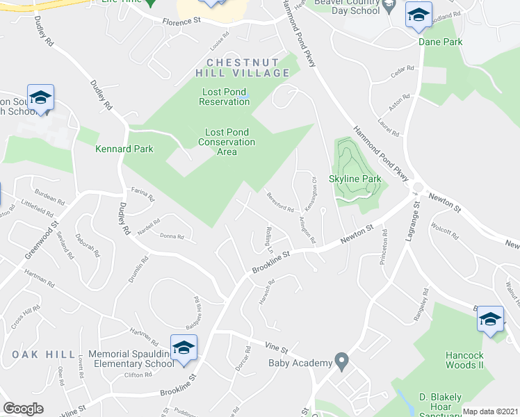 map of restaurants, bars, coffee shops, grocery stores, and more near 72 Audubon Drive in Newton