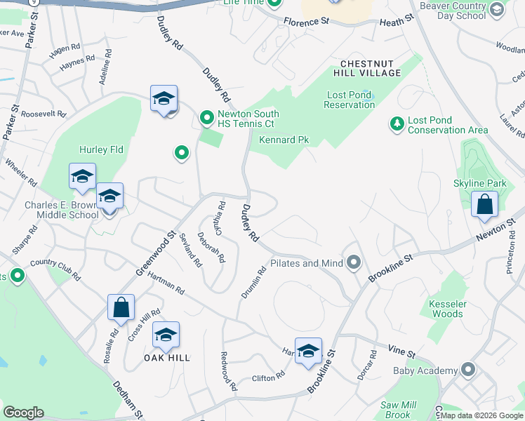 map of restaurants, bars, coffee shops, grocery stores, and more near 80 Farina Road in Newton
