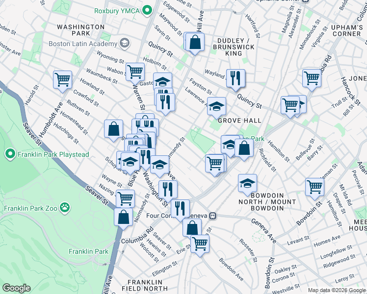 map of restaurants, bars, coffee shops, grocery stores, and more near 93 Devon Street in Boston