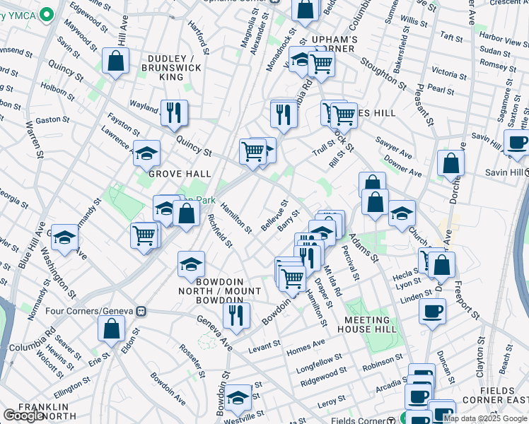 map of restaurants, bars, coffee shops, grocery stores, and more near 70 Stanley Street in Boston
