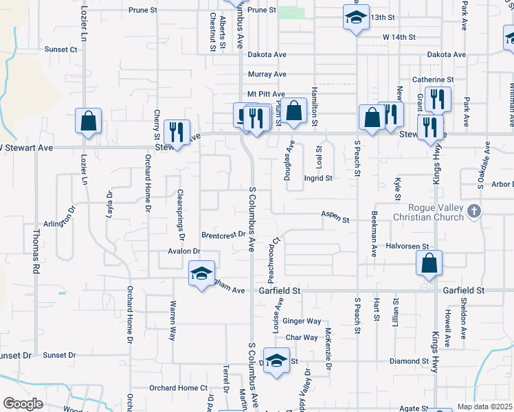 map of restaurants, bars, coffee shops, grocery stores, and more near 1468 South Columbus Avenue in Medford
