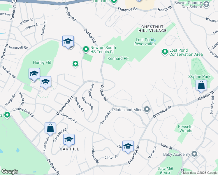 map of restaurants, bars, coffee shops, grocery stores, and more near 80 Farina Road in Newton