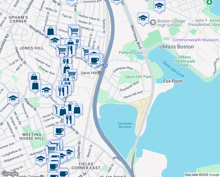 map of restaurants, bars, coffee shops, grocery stores, and more near 28-30 Playstead Road in Boston