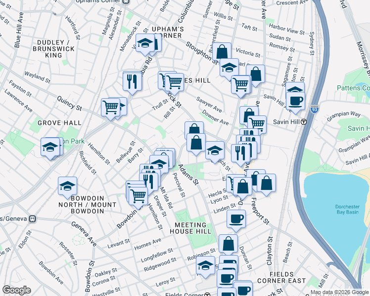 map of restaurants, bars, coffee shops, grocery stores, and more near in Boston