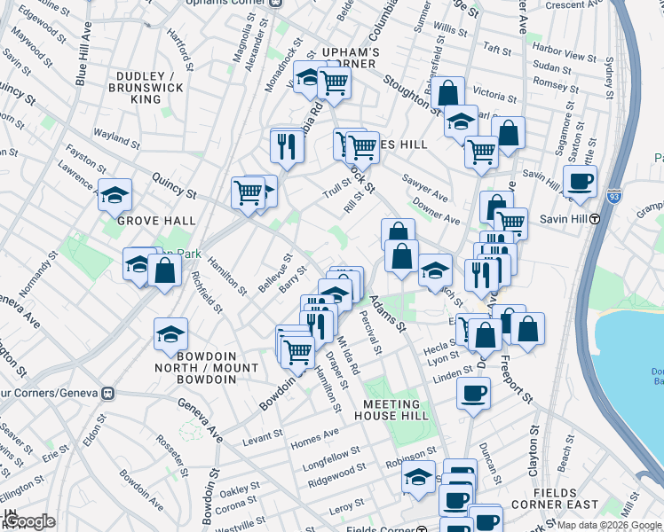 map of restaurants, bars, coffee shops, grocery stores, and more near 11 Coleman Street in Boston