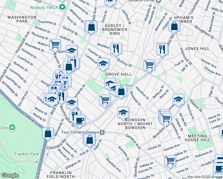 map of restaurants, bars, coffee shops, grocery stores, and more near 264-272 Columbia Road in Boston