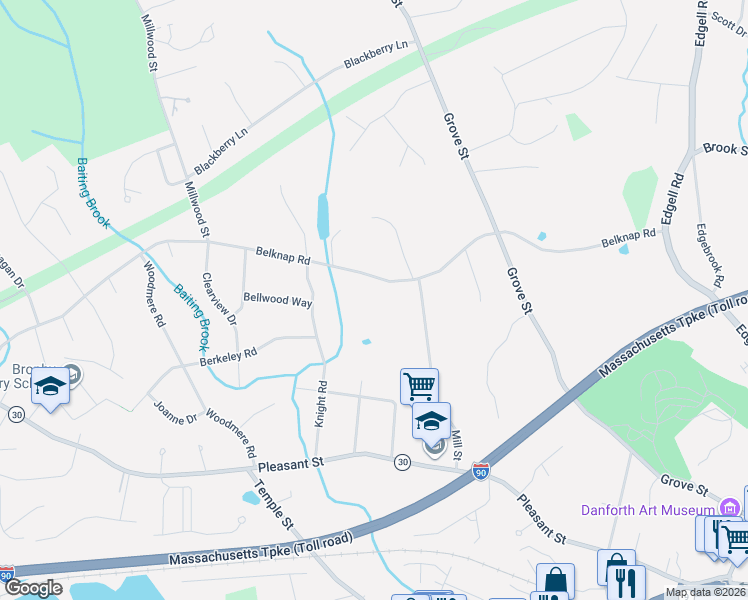 map of restaurants, bars, coffee shops, grocery stores, and more near 272 Belknap Road in Framingham