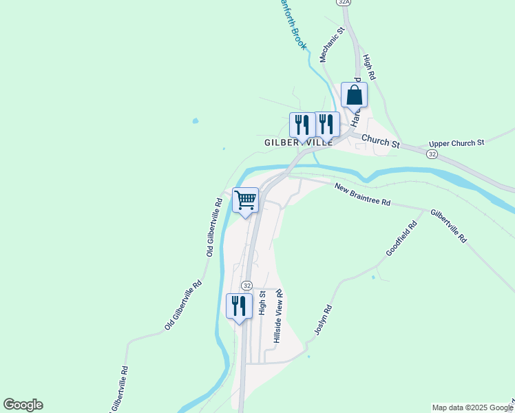 map of restaurants, bars, coffee shops, grocery stores, and more near 219 Main Street in New Braintree