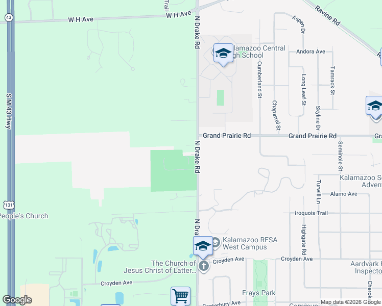 map of restaurants, bars, coffee shops, grocery stores, and more near 1810 North Drake Road in Kalamazoo