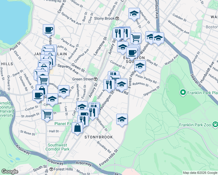 map of restaurants, bars, coffee shops, grocery stores, and more near 22R Union Avenue in Boston