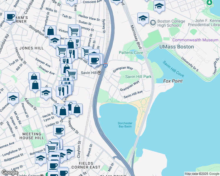 map of restaurants, bars, coffee shops, grocery stores, and more near 28-30 Playstead Road in Boston