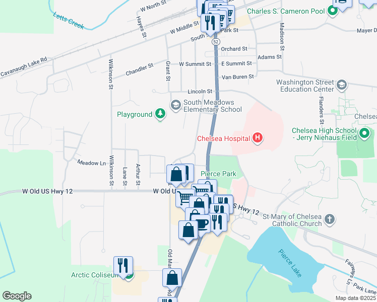 map of restaurants, bars, coffee shops, grocery stores, and more near 201 Eisenhower Drive in Chelsea