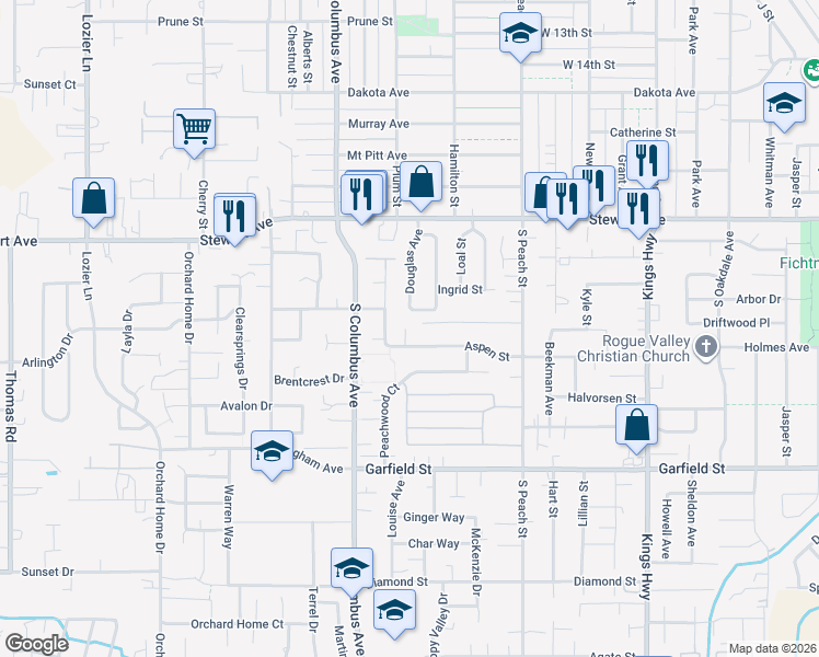 map of restaurants, bars, coffee shops, grocery stores, and more near 1083 Aspen Street in Medford