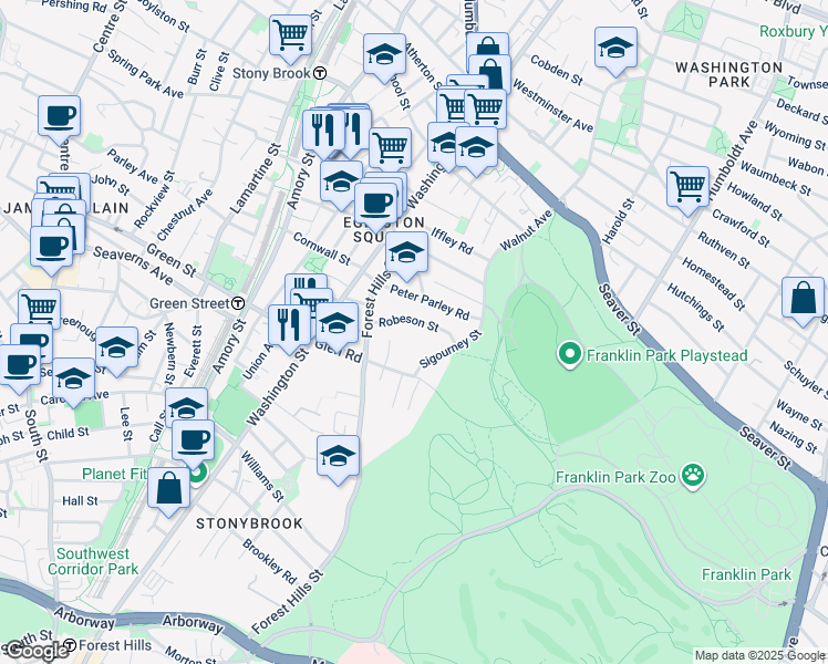 map of restaurants, bars, coffee shops, grocery stores, and more near 8 Sigourney Street in Boston