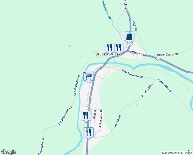 map of restaurants, bars, coffee shops, grocery stores, and more near 219 Main Street in New Braintree