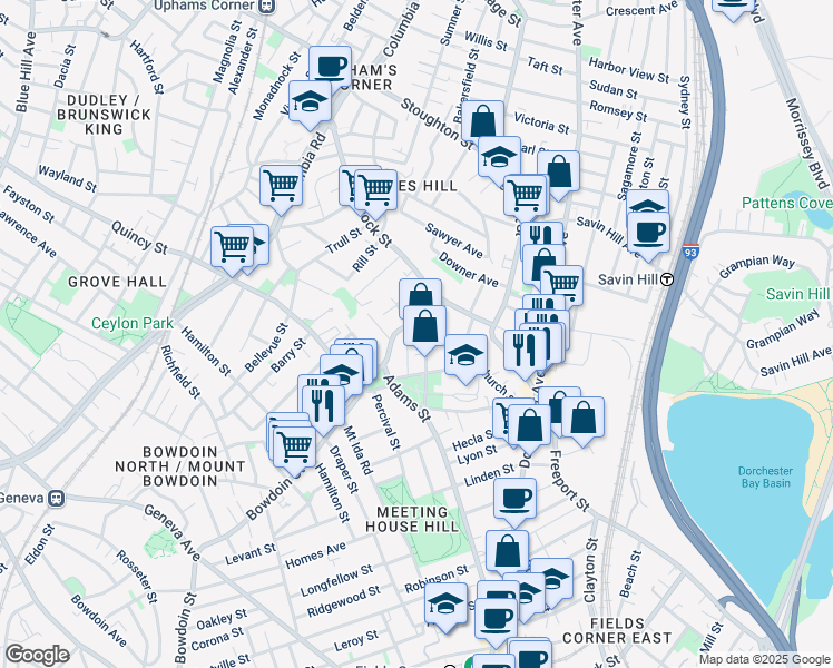 map of restaurants, bars, coffee shops, grocery stores, and more near 38 Winter Street in Boston