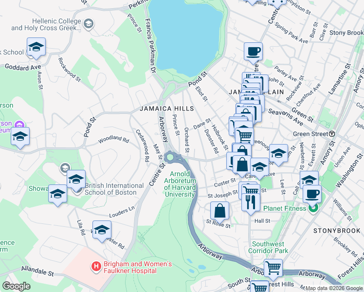 map of restaurants, bars, coffee shops, grocery stores, and more near 891c Centre Street in Boston