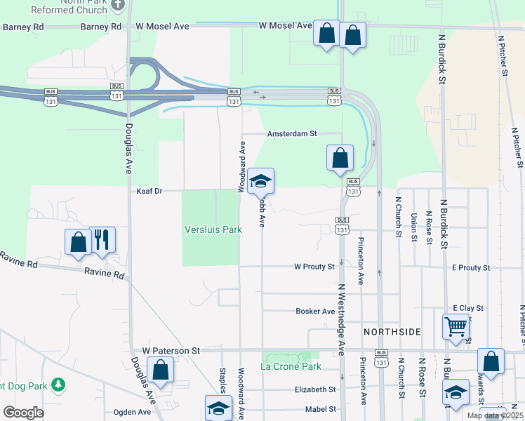 map of restaurants, bars, coffee shops, grocery stores, and more near 1914 Cobb Avenue in Kalamazoo