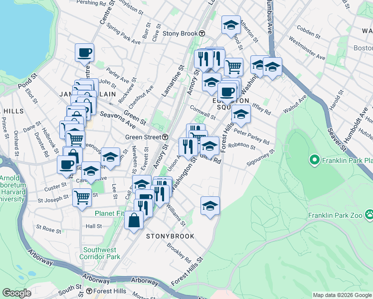 map of restaurants, bars, coffee shops, grocery stores, and more near 22R Union Avenue in Boston