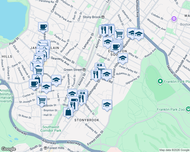 map of restaurants, bars, coffee shops, grocery stores, and more near 22R Union Avenue in Boston