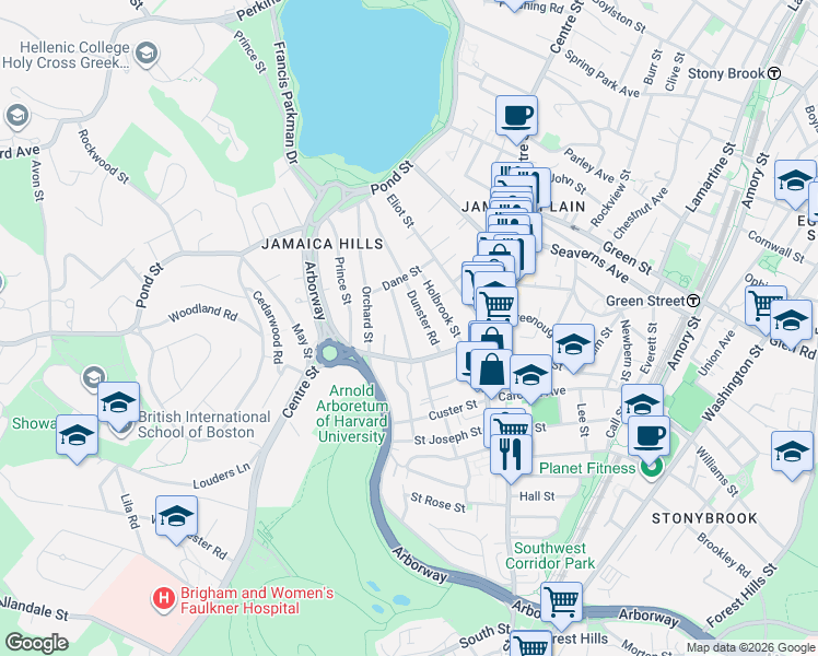 map of restaurants, bars, coffee shops, grocery stores, and more near 827 Centre Street in Boston