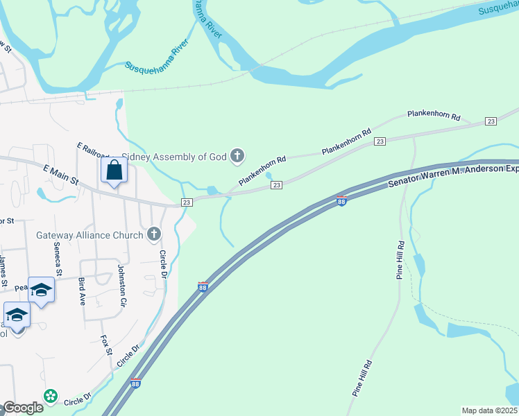 map of restaurants, bars, coffee shops, grocery stores, and more near 17289 County Highway 23 in Sidney