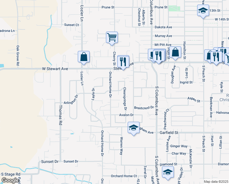 map of restaurants, bars, coffee shops, grocery stores, and more near 1335 Orchard Home Drive in Medford