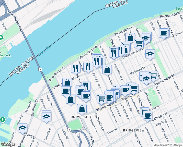 map of restaurants, bars, coffee shops, grocery stores, and more near 269 Randolph Place in Windsor