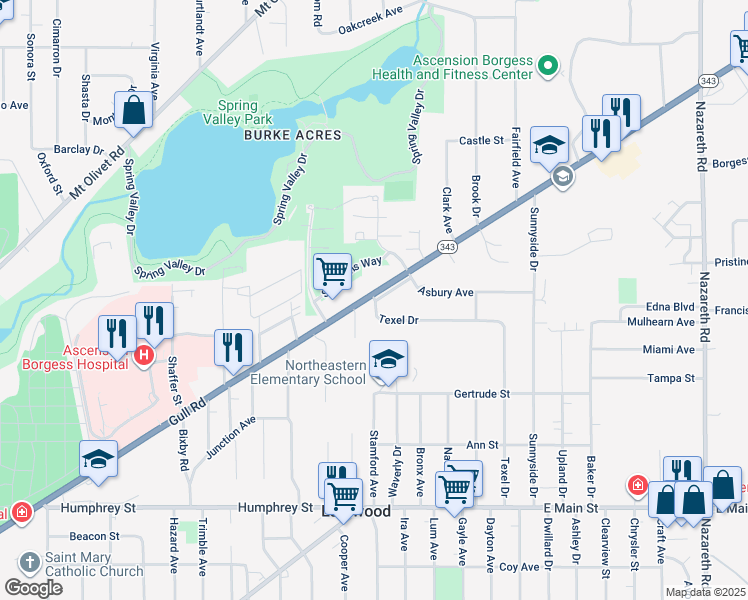 map of restaurants, bars, coffee shops, grocery stores, and more near 2425 Gull Road in Kalamazoo