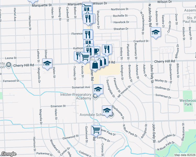map of restaurants, bars, coffee shops, grocery stores, and more near 336 Sherbourne Street in Inkster