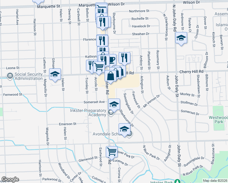 map of restaurants, bars, coffee shops, grocery stores, and more near 336 Sherbourne Street in Inkster