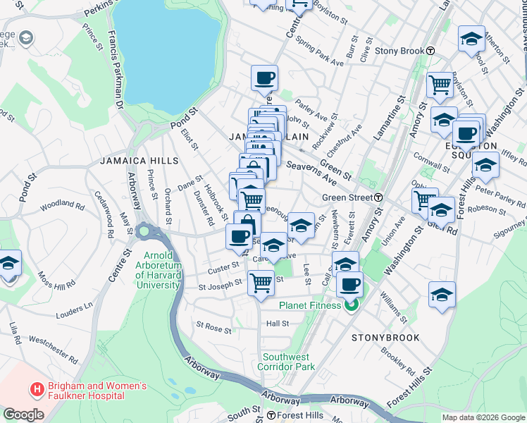map of restaurants, bars, coffee shops, grocery stores, and more near 7 Greenough Avenue in Boston