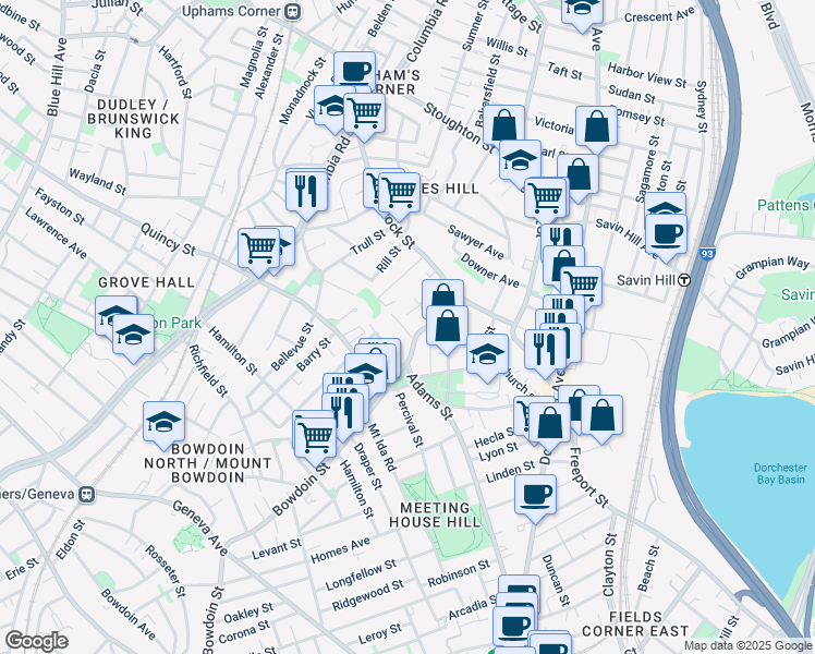 map of restaurants, bars, coffee shops, grocery stores, and more near 35 Cameron Street in Boston