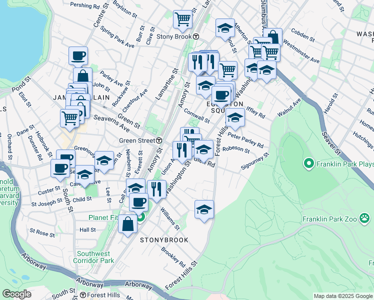 map of restaurants, bars, coffee shops, grocery stores, and more near 11-15R Greenley Place in Boston