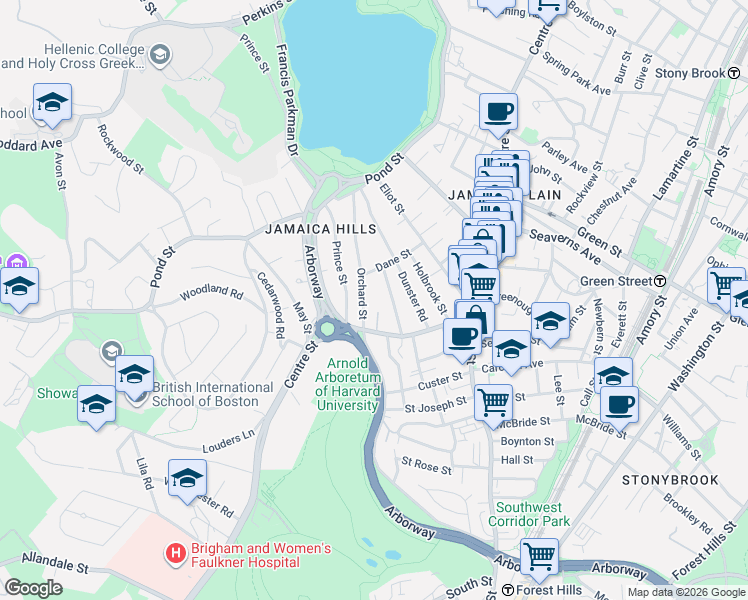 map of restaurants, bars, coffee shops, grocery stores, and more near 52 Aldworth Street in Boston